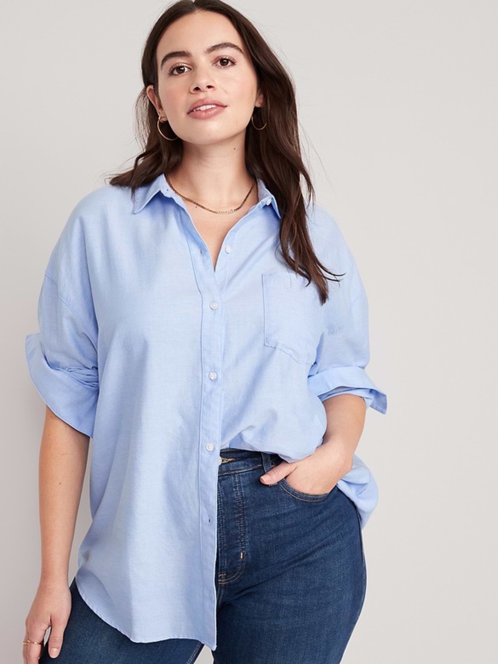 NWT Old Navy The Boyfriend Shirt Light Blue 100% Cotton, Women's XL Tall